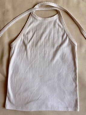 American Eagle Cream Ribbed Halter Top